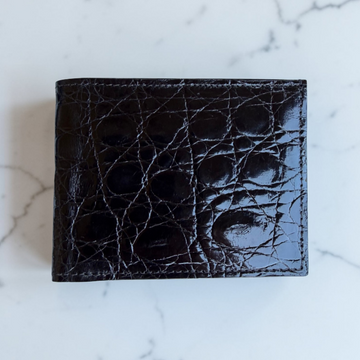 Crocodile Wallet – Gloss Black (Dual Panel)