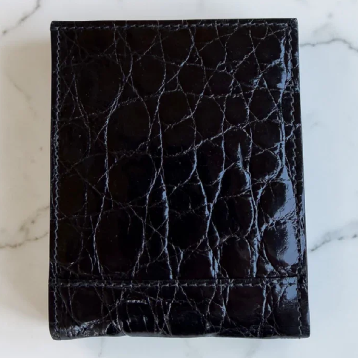 Crocodile Wallet – Gloss Black (Triple Panel)