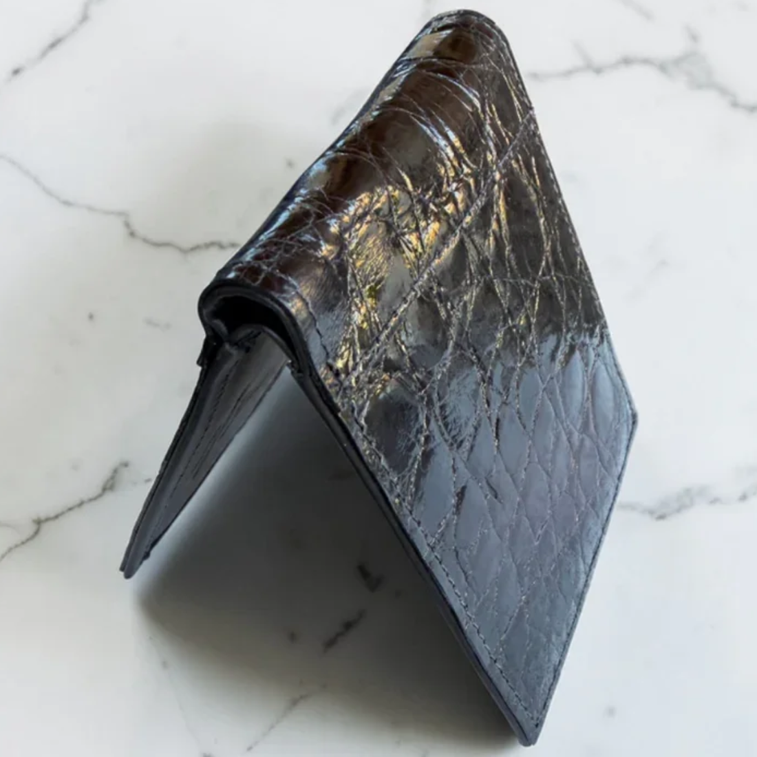 Crocodile Wallet – Gloss Black (Triple Panel)
