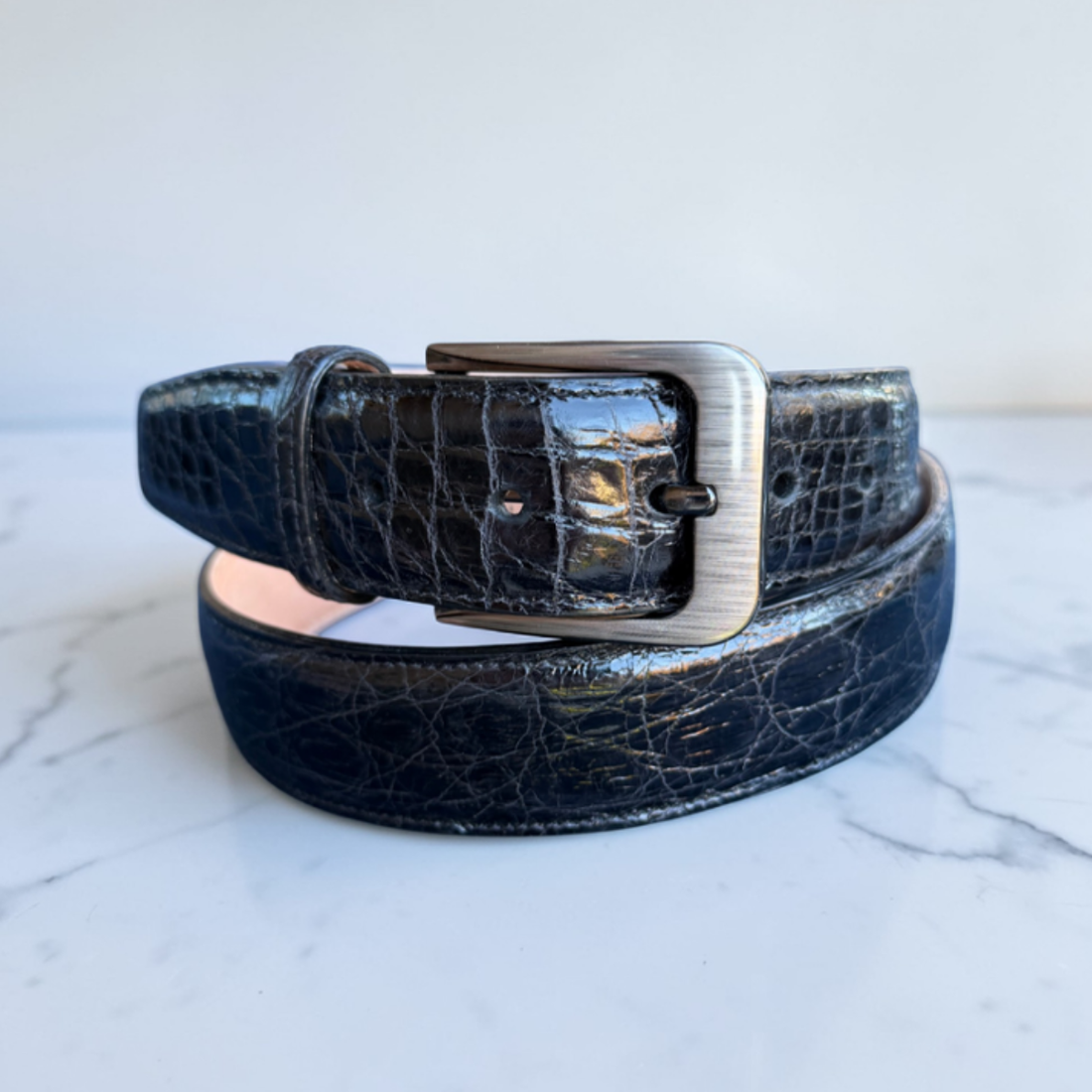 Gloss Black Crocodile Belt