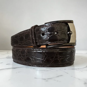 Gloss Dark Brown Crocodile Belt