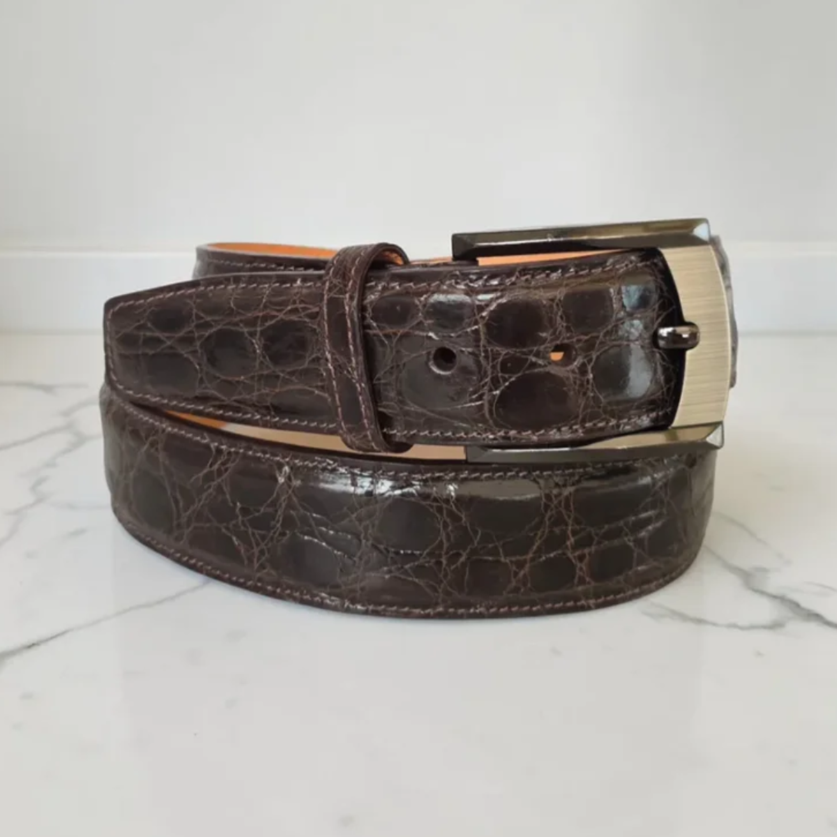 Gloss Dark Brown Crocodile Belt